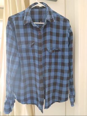 Nasty Gal Blue and Black Plaid Button-Down Shirt